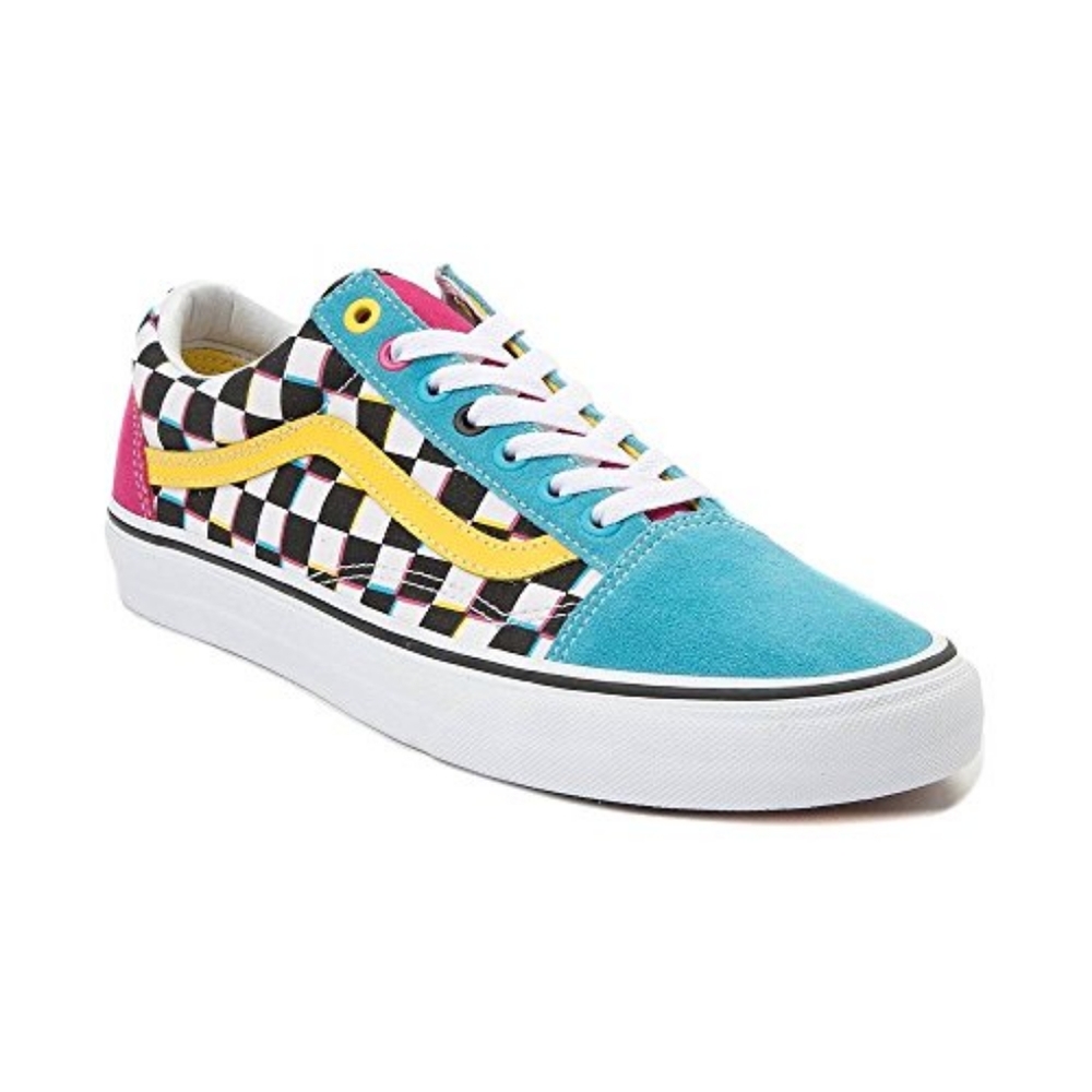 Checkered print color block vans.